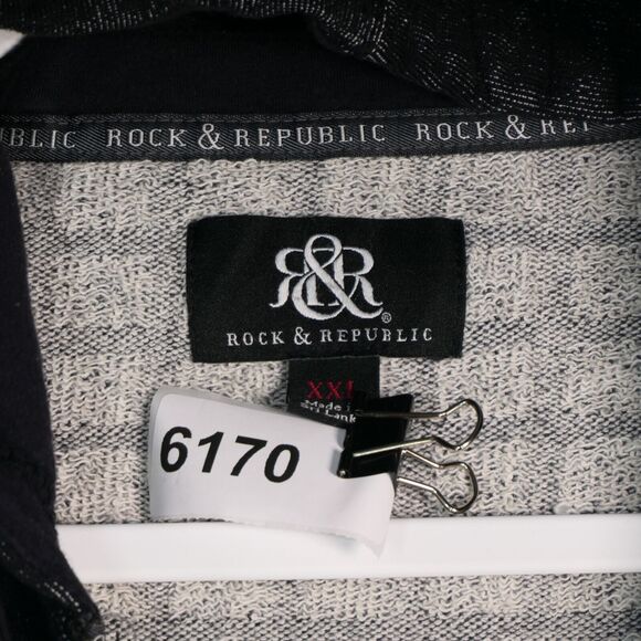 Rock Republic Jacket Mens XXL Black Windowpane Hoodie Pocket Full Zip Sweatshirt - Picture 9 of 10